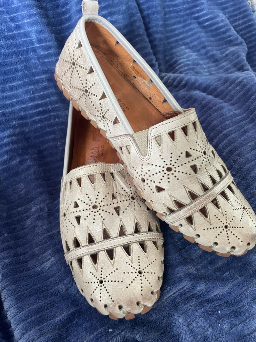 Spring Step Women's Light Gray Perforated Leather Slip-On Loafers - Picture 3 of 10